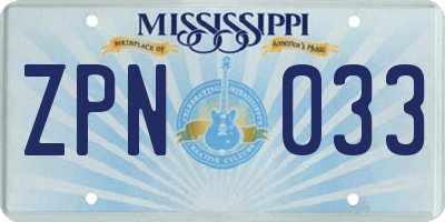 MS license plate ZPN033