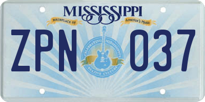 MS license plate ZPN037