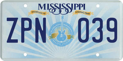 MS license plate ZPN039