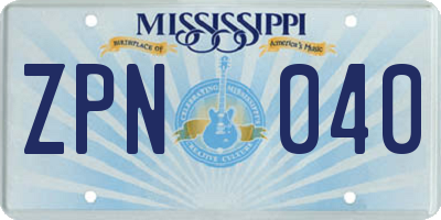 MS license plate ZPN040