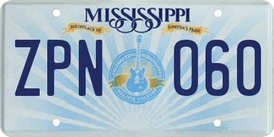MS license plate ZPN060