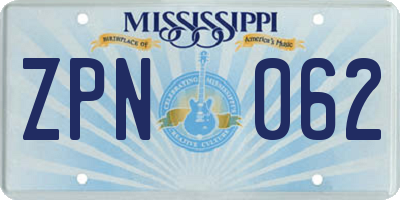 MS license plate ZPN062