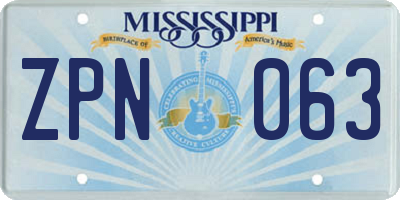 MS license plate ZPN063