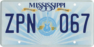 MS license plate ZPN067