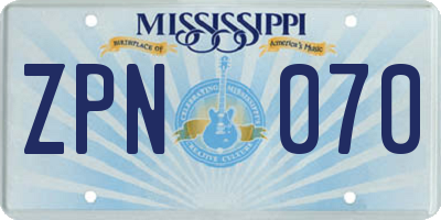 MS license plate ZPN070