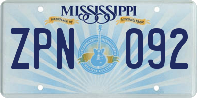 MS license plate ZPN092