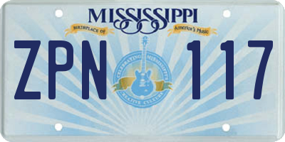 MS license plate ZPN117