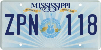 MS license plate ZPN118