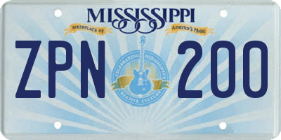 MS license plate ZPN200