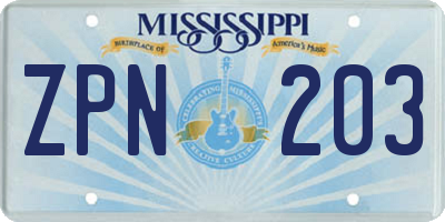 MS license plate ZPN203