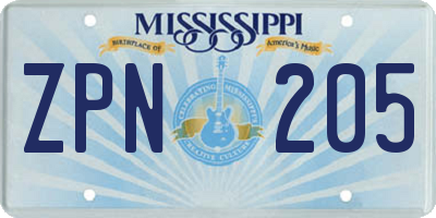MS license plate ZPN205