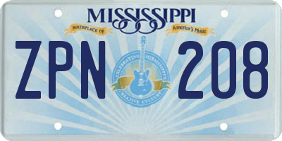 MS license plate ZPN208