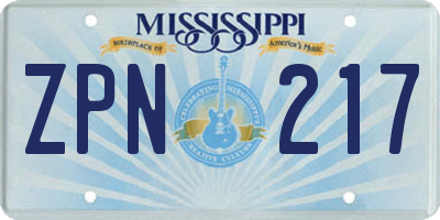 MS license plate ZPN217