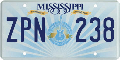 MS license plate ZPN238