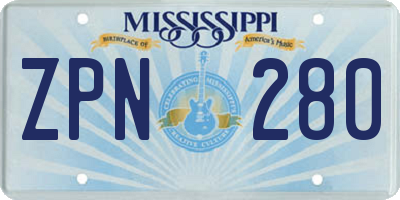 MS license plate ZPN280