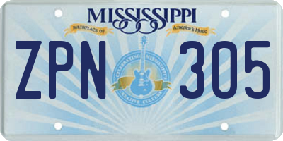 MS license plate ZPN305