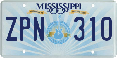 MS license plate ZPN310