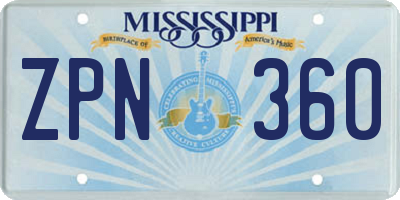MS license plate ZPN360