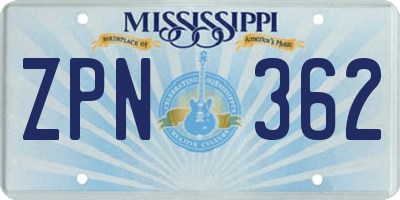 MS license plate ZPN362