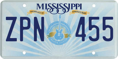 MS license plate ZPN455