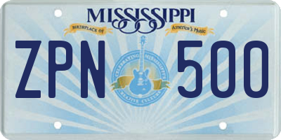 MS license plate ZPN500