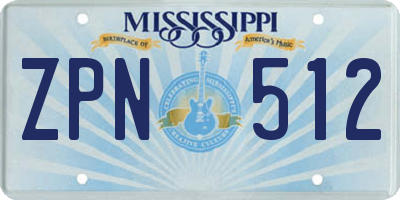 MS license plate ZPN512