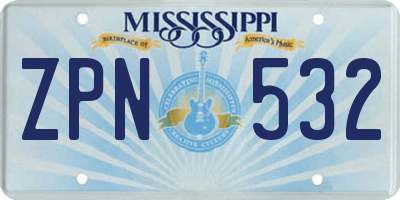 MS license plate ZPN532