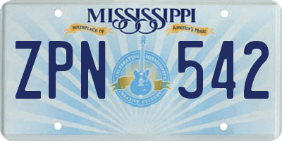 MS license plate ZPN542