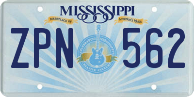 MS license plate ZPN562