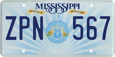 MS license plate ZPN567