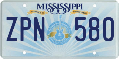 MS license plate ZPN580