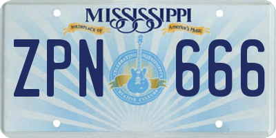 MS license plate ZPN666