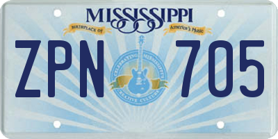 MS license plate ZPN705