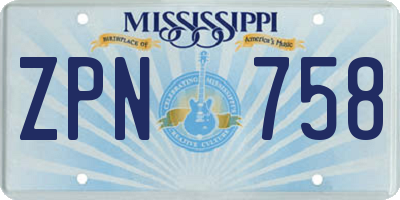 MS license plate ZPN758