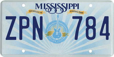 MS license plate ZPN784