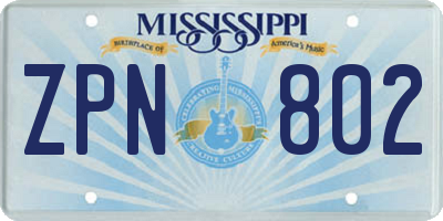 MS license plate ZPN802