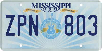 MS license plate ZPN803