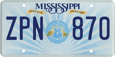 MS license plate ZPN870