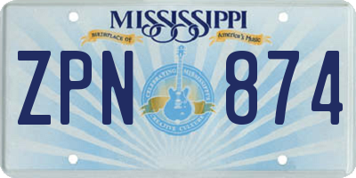 MS license plate ZPN874
