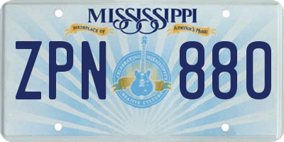 MS license plate ZPN880