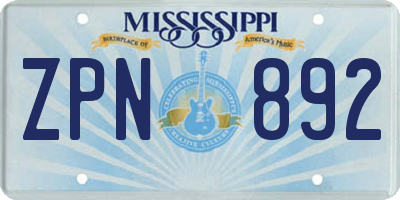 MS license plate ZPN892