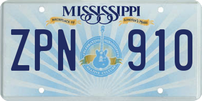 MS license plate ZPN910