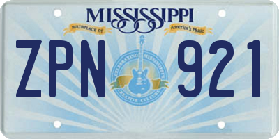 MS license plate ZPN921