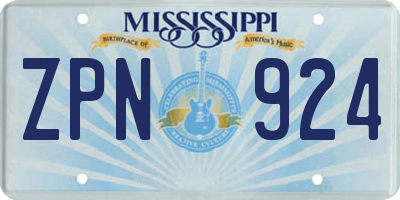 MS license plate ZPN924