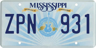 MS license plate ZPN931