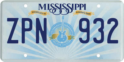 MS license plate ZPN932
