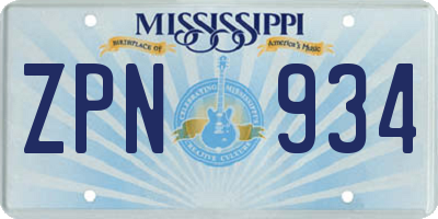 MS license plate ZPN934