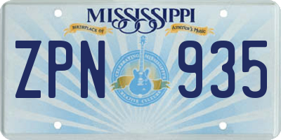 MS license plate ZPN935