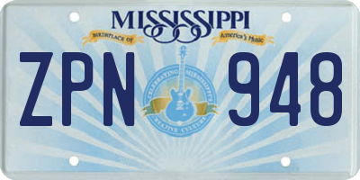 MS license plate ZPN948
