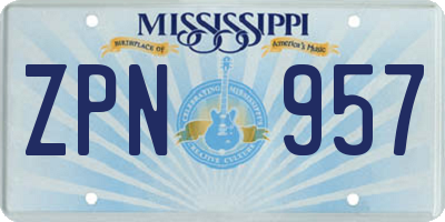 MS license plate ZPN957